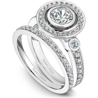 Round Cut Diamond Engagement Ring with Bezel Setting and Halo in White Gold by Noam Carver<em> - Choose Your Center Diamond: 1 to 5 Carats, Sustainable Lab-Grown or Natural Earth-Mined</em>