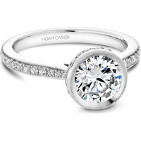 Round Cut Diamond Engagement Ring with Bezel Setting and Halo in White Gold by Noam Carver<em> - Choose Your Center Diamond: 1 to 5 Carats, Sustainable Lab-Grown or Natural Earth-Mined</em>