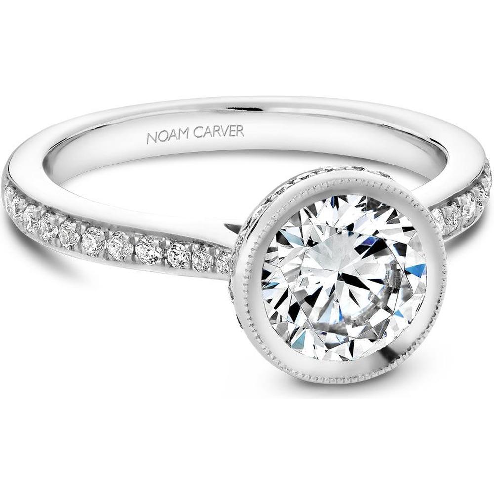Round Cut Diamond Engagement Ring with Bezel Setting and Halo in White Gold by Noam Carver<em> - Choose Your Center Diamond: 1 to 5 Carats, Sustainable Lab-Grown or Natural Earth-Mined</em>