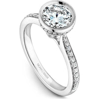 Round Cut Diamond Engagement Ring with Bezel Setting and Halo in White Gold by Noam Carver<em> - Choose Your Center Diamond: 1 to 5 Carats, Sustainable Lab-Grown or Natural Earth-Mined</em>