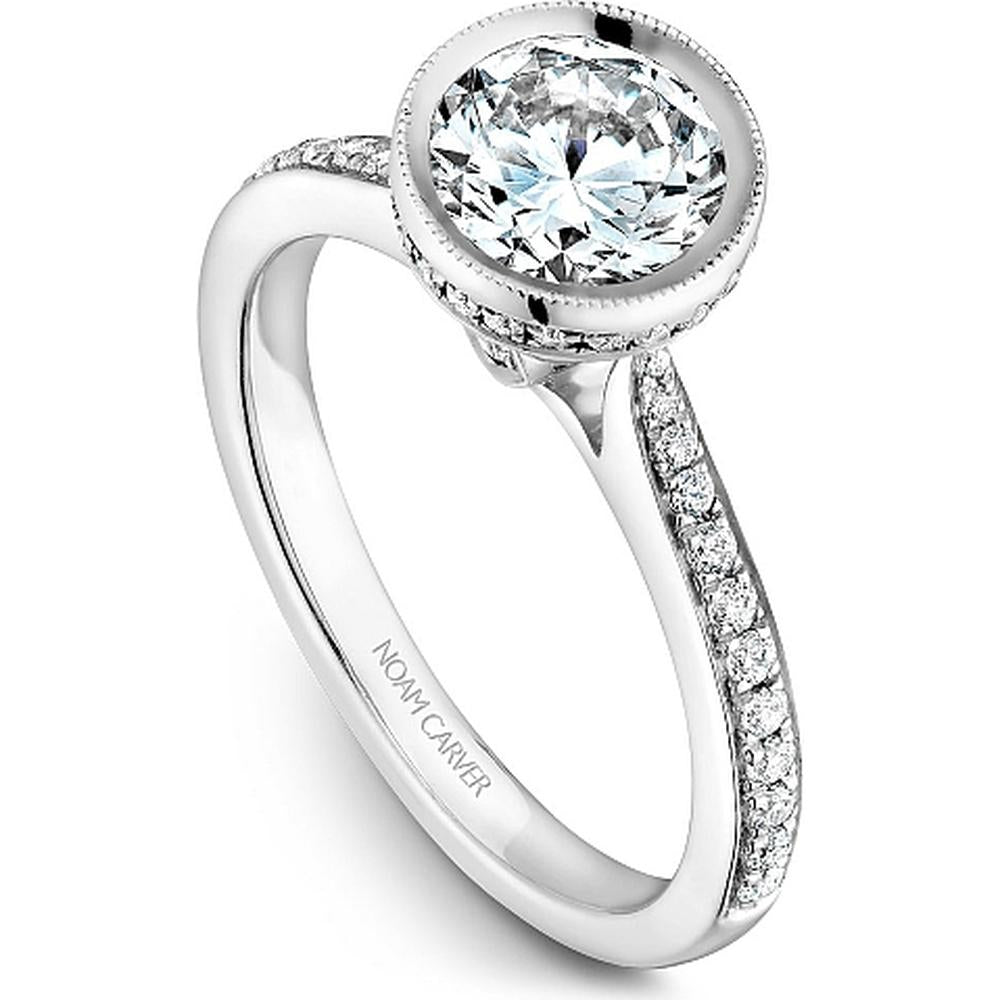 Round Cut Diamond Engagement Ring with Bezel Setting and Halo in White Gold by Noam Carver<em> - Choose Your Center Diamond: 1 to 5 Carats, Sustainable Lab-Grown or Natural Earth-Mined</em>