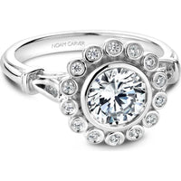Round Cut Diamond Engagement Ring with Bezel Setting and Halo in White Gold by Noam Carver<em> - Choose Your Center Diamond: 1 to 5 Carats, Sustainable Lab-Grown or Natural Earth-Mined</em>