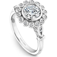 Round Cut Diamond Engagement Ring with Bezel Setting and Halo in White Gold by Noam Carver<em> - Choose Your Center Diamond: 1 to 5 Carats, Sustainable Lab-Grown or Natural Earth-Mined</em>