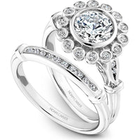 Round Cut Diamond Engagement Ring with Bezel Setting and Halo in White Gold by Noam Carver<em> - Choose Your Center Diamond: 1 to 5 Carats, Sustainable Lab-Grown or Natural Earth-Mined</em>