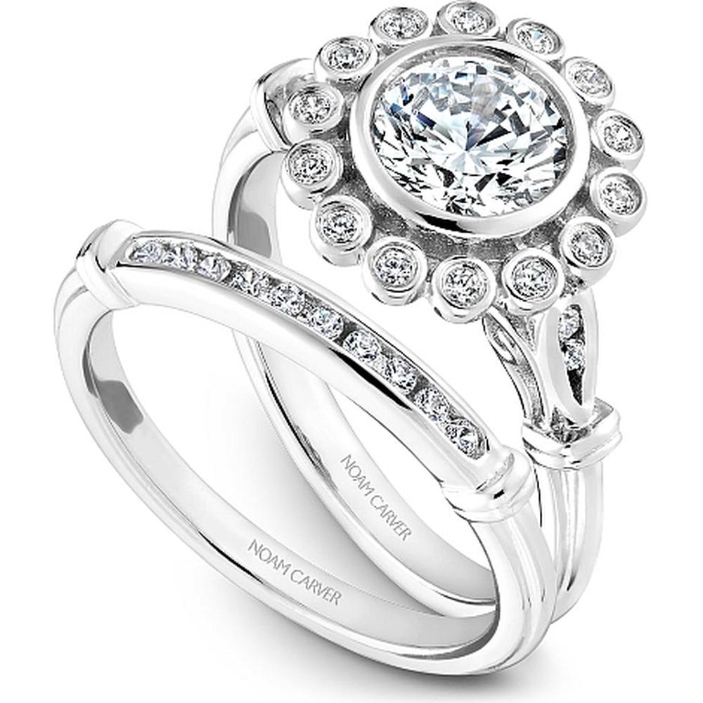 Round Cut Diamond Engagement Ring with Bezel Setting and Halo in White Gold by Noam Carver<em> - Choose Your Center Diamond: 1 to 5 Carats, Sustainable Lab-Grown or Natural Earth-Mined</em>