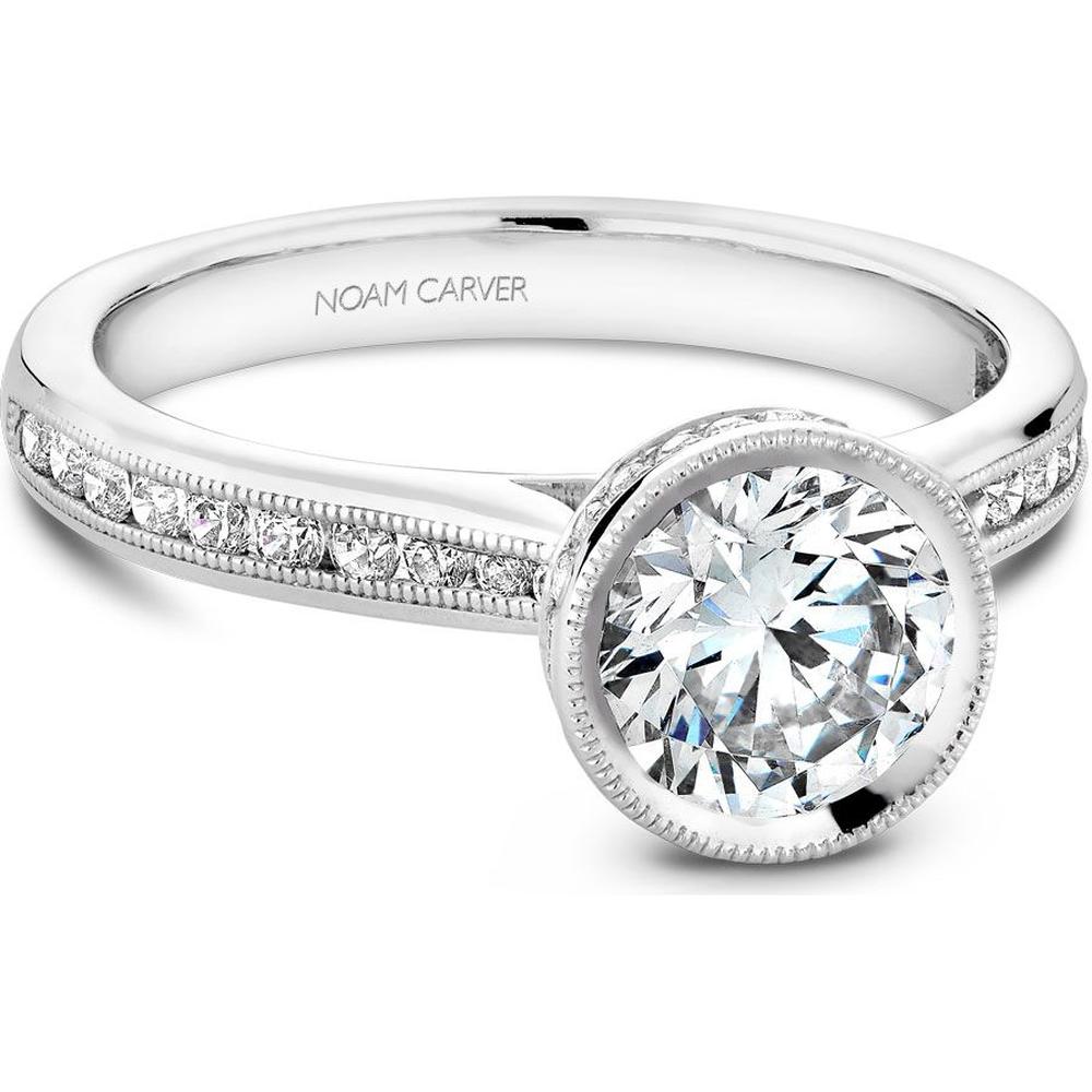 Round Cut Diamond Engagement Ring with Bezel Setting and Micro-Pavé Halo in White Gold by Noam Carver<em> - Choose Your Center Diamond: 1 to 5 Carats, Sustainable Lab-Grown or Natural Earth-Mined</em>