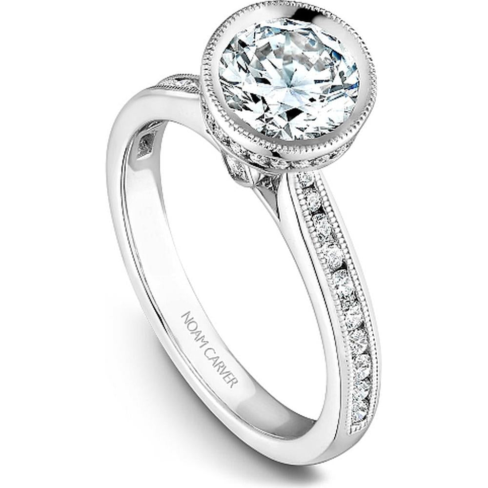 Round Cut Diamond Engagement Ring with Bezel Setting and Micro-Pavé Halo in White Gold by Noam Carver<em> - Choose Your Center Diamond: 1 to 5 Carats, Sustainable Lab-Grown or Natural Earth-Mined</em>