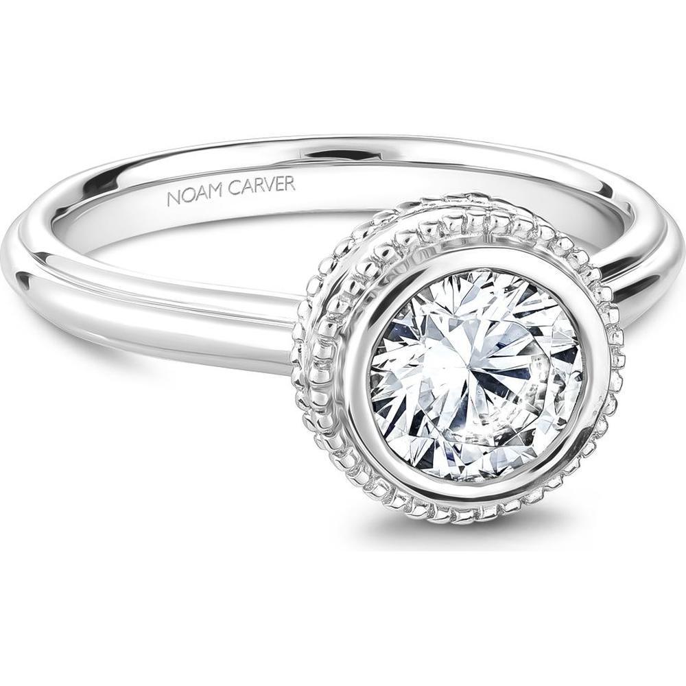 Round Cut Diamond Engagement Ring with Bezel Setting and Milgrain Border in White Gold by Noam Carver<em> - Choose Your Center Diamond: 1 to 5 Carats, Sustainable Lab-Grown or Natural Earth-Mined</em>