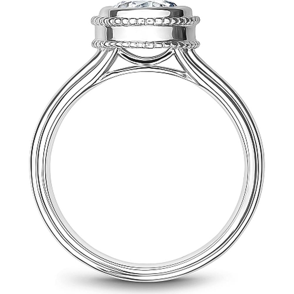 Round Cut Diamond Engagement Ring with Bezel Setting and Milgrain Border in White Gold by Noam Carver<em> - Choose Your Center Diamond: 1 to 5 Carats, Sustainable Lab-Grown or Natural Earth-Mined</em>