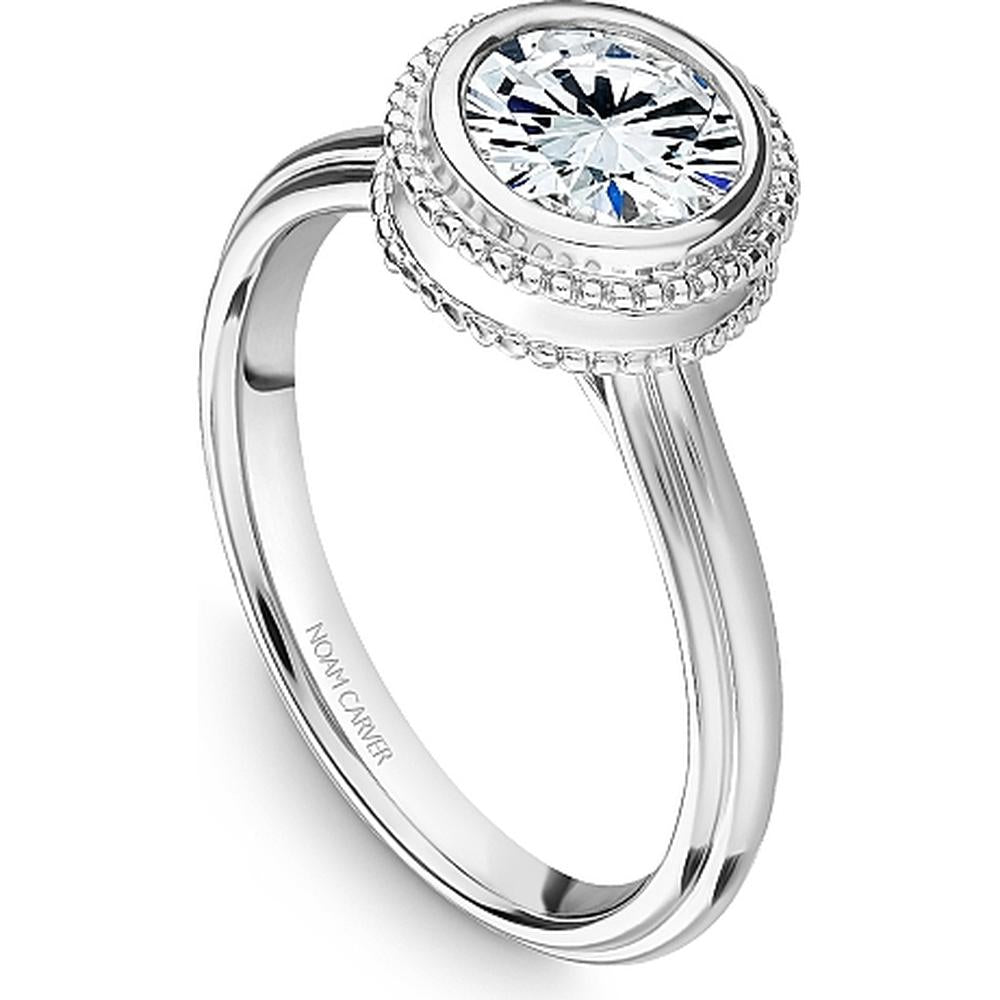 Round Cut Diamond Engagement Ring with Bezel Setting and Milgrain Border in White Gold by Noam Carver<em> - Choose Your Center Diamond: 1 to 5 Carats, Sustainable Lab-Grown or Natural Earth-Mined</em>