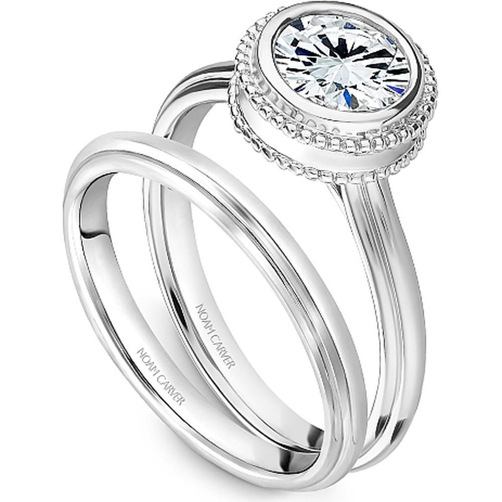 Round Cut Diamond Engagement Ring with Bezel Setting and Milgrain Border in White Gold by Noam Carver<em> - Choose Your Center Diamond: 1 to 5 Carats, Sustainable Lab-Grown or Natural Earth-Mined</em>