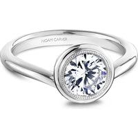 Round Cut Diamond Engagement Ring with Bezel Setting and Milgrain Detail in White Gold by Noam Carver<em> - Choose Your Center Diamond: 1 to 5 Carats, Sustainable Lab-Grown or Natural Earth-Mined</em>