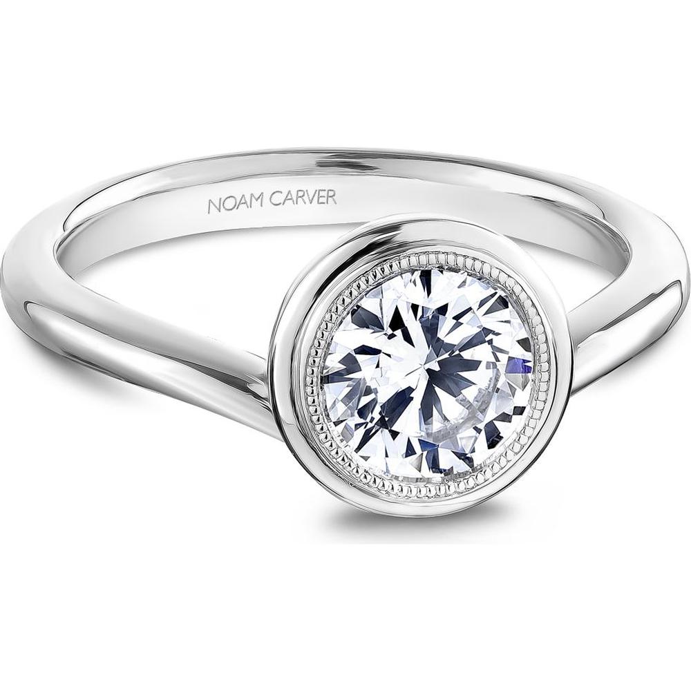 Round Cut Diamond Engagement Ring with Bezel Setting and Milgrain Detail in White Gold by Noam Carver<em> - Choose Your Center Diamond: 1 to 5 Carats, Sustainable Lab-Grown or Natural Earth-Mined</em>