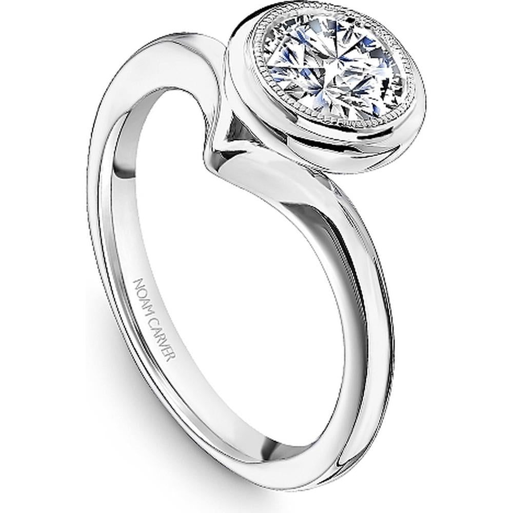 Round Cut Diamond Engagement Ring with Bezel Setting and Milgrain Detail in White Gold by Noam Carver<em> - Choose Your Center Diamond: 1 to 5 Carats, Sustainable Lab-Grown or Natural Earth-Mined</em>