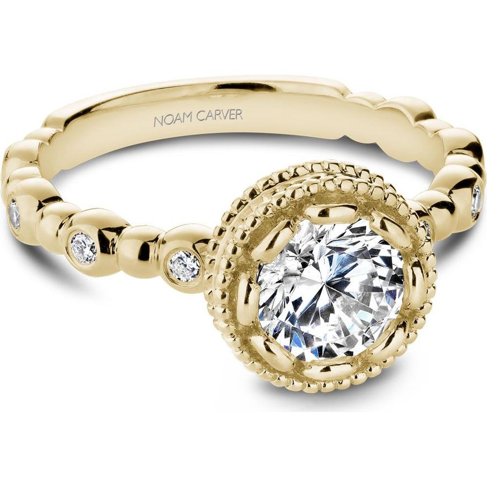 Round Cut Diamond Engagement Ring with Bezel Setting and Milgrain Details in Yellow Gold by Noam Carver<em> - Choose Your Center Diamond: 1 to 5 Carats, Sustainable Lab-Grown or Natural Earth-Mined</em>