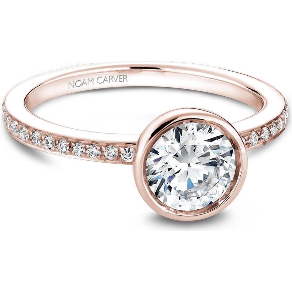 Round Cut Diamond Engagement Ring with Bezel Setting and Pavé Band in Rose Gold by Noam Carver<em> - Choose Your Center Diamond: 1 to 5 Carats, Sustainable Lab-Grown or Natural Earth-Mined</em>