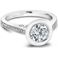 Round Cut Diamond Engagement Ring with Bezel Setting and Pav&eacute; Band in White Gold by Noam Carver<em> - Choose Your Center Diamond: 1 to 5 Carats, Sustainable Lab-Grown or Natural Earth-Mined</em>