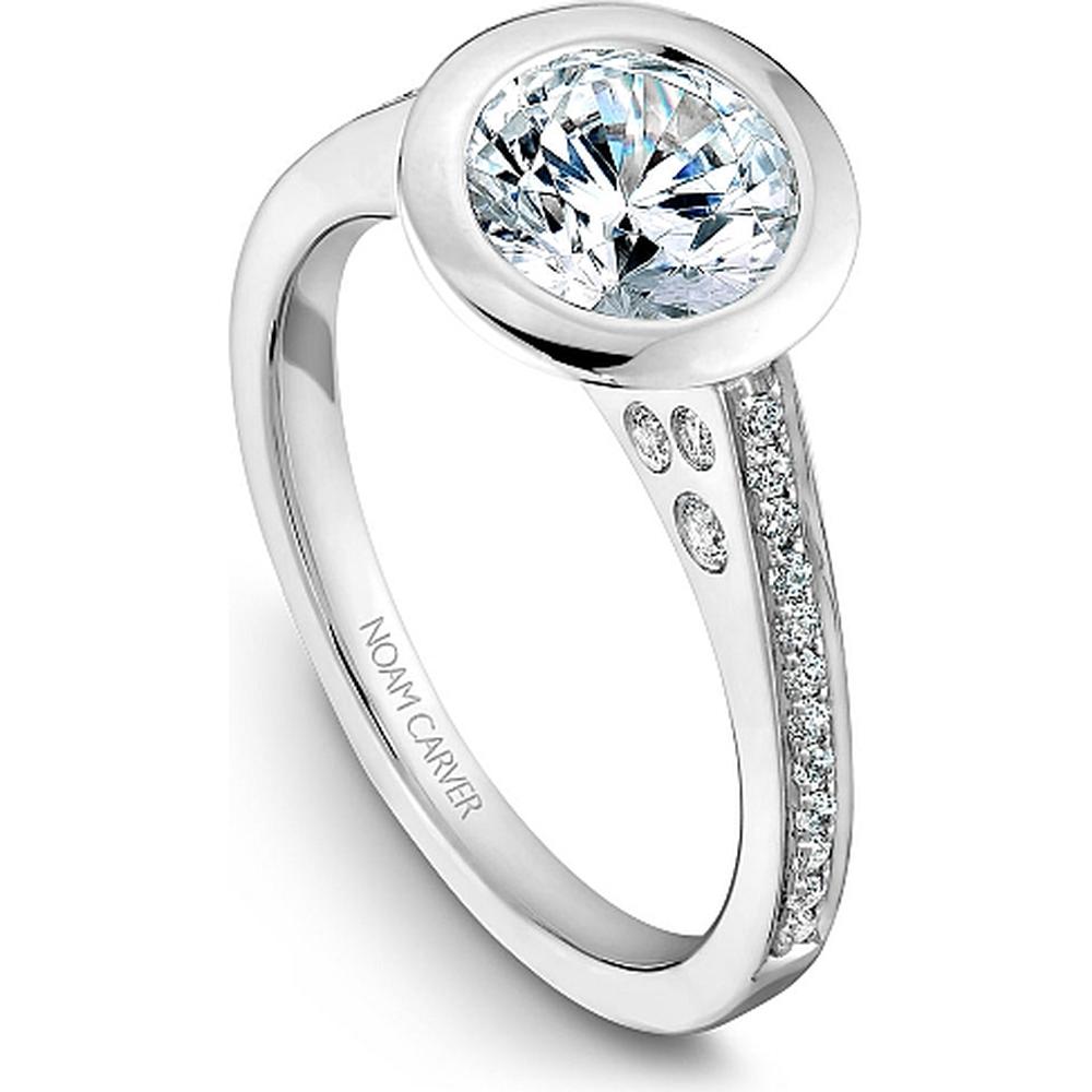 Round Cut Diamond Engagement Ring with Bezel Setting and Pav&eacute; Band in White Gold by Noam Carver<em> - Choose Your Center Diamond: 1 to 5 Carats, Sustainable Lab-Grown or Natural Earth-Mined</em>
