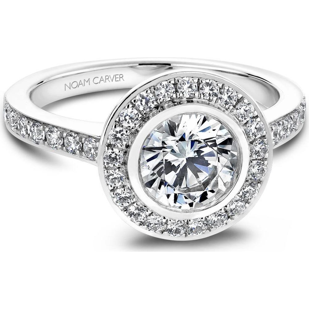 Round Cut Diamond Engagement Ring with Bezel Setting and Pav&eacute; Halo in White Gold by Noam Carver<em> - Choose Your Center Diamond: 1 to 5 Carats, Sustainable Lab-Grown or Natural Earth-Mined</em>