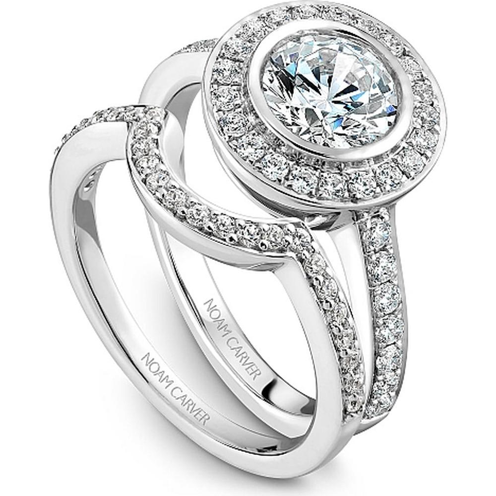 Round Cut Diamond Engagement Ring with Bezel Setting and Pav&eacute; Halo in White Gold by Noam Carver<em> - Choose Your Center Diamond: 1 to 5 Carats, Sustainable Lab-Grown or Natural Earth-Mined</em>