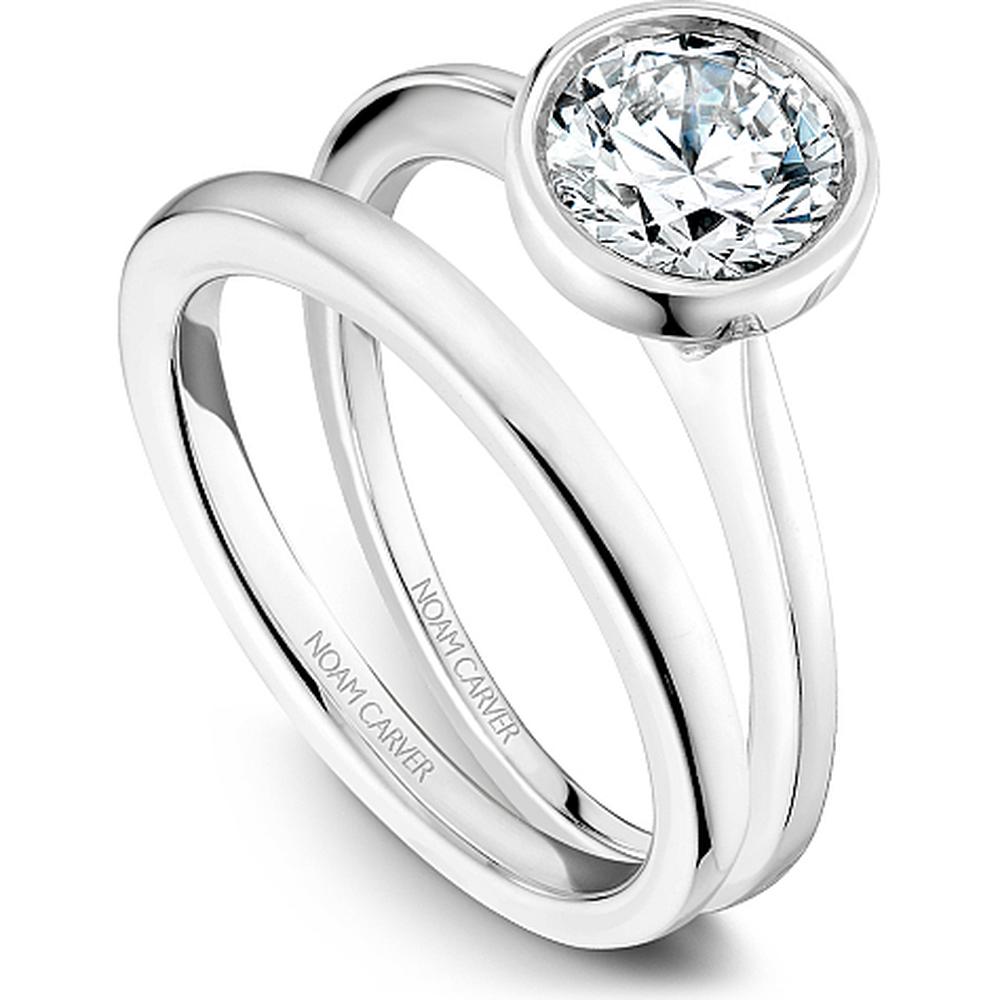 Round Cut Diamond Engagement Ring with Bezel Setting and Polished Band in White Gold by Noam Carver<em> - Choose Your Center Diamond: 1 to 5 Carats, Sustainable Lab-Grown or Natural Earth-Mined</em>