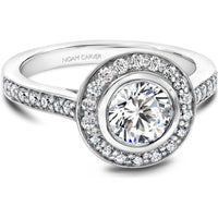 Round Cut Diamond Engagement Ring with Bezel Setting, Halo, and Micro-Pavé Band in White Gold by Noam Carver<em> - Choose Your Center Diamond: 1 to 5 Carats, Sustainable Lab-Grown or Natural Earth-Mined</em>