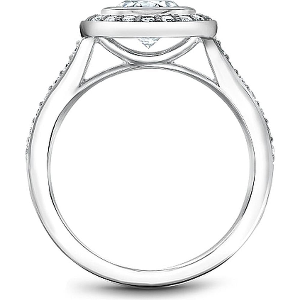 Round Cut Diamond Engagement Ring with Bezel Setting, Halo, and Micro-Pavé Band in White Gold by Noam Carver<em> - Choose Your Center Diamond: 1 to 5 Carats, Sustainable Lab-Grown or Natural Earth-Mined</em>