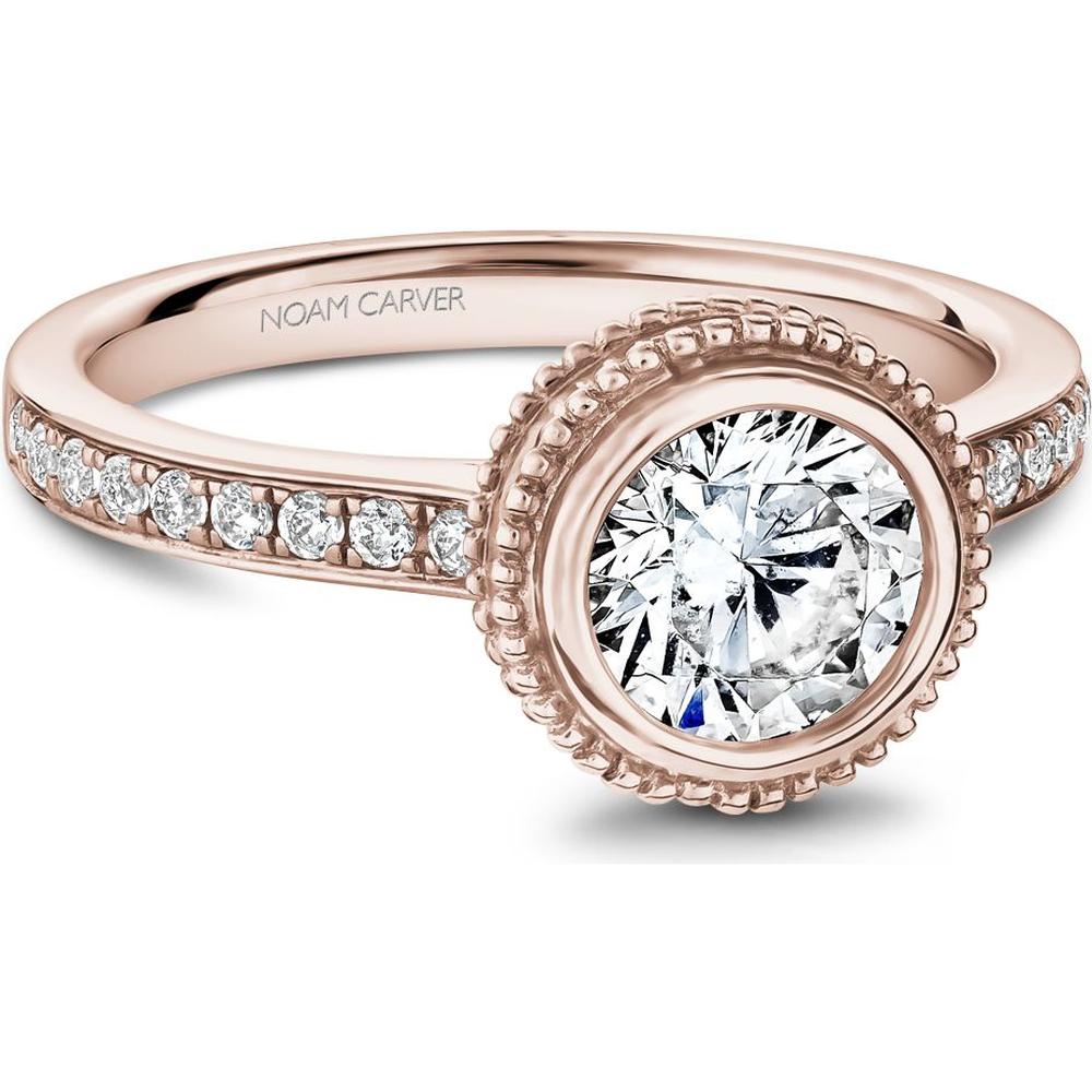 Round Cut Diamond Engagement Ring with Bezel Setting, Pavé Band, and Milgrain Detail in Rose Gold by Noam Carver<em> - Choose Your Center Diamond: 1 to 5 Carats, Sustainable Lab-Grown or Natural Earth-Mined</em>