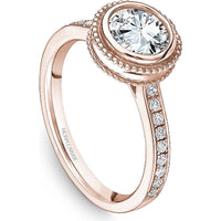 Round Cut Diamond Engagement Ring with Bezel Setting, Pavé Band, and Milgrain Detail in Rose Gold by Noam Carver<em> - Choose Your Center Diamond: 1 to 5 Carats, Sustainable Lab-Grown or Natural Earth-Mined</em>