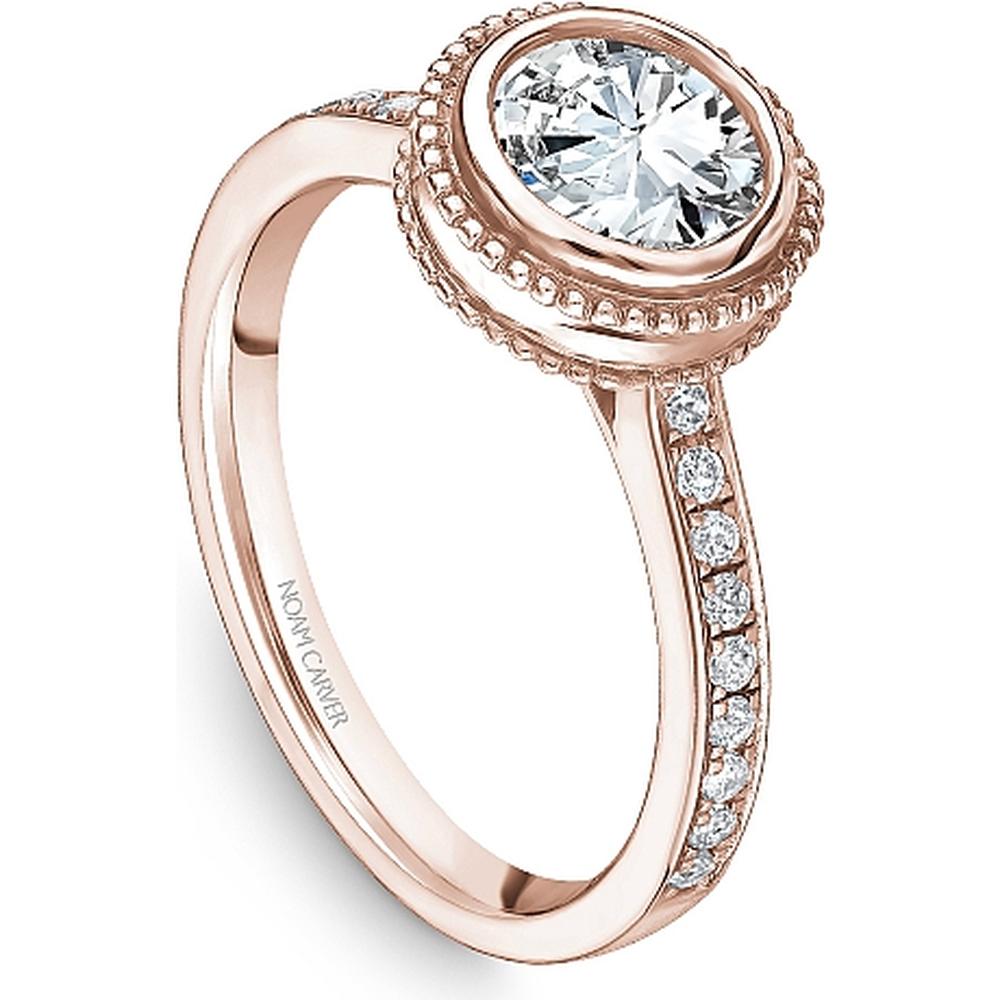 Round Cut Diamond Engagement Ring with Bezel Setting, Pavé Band, and Milgrain Detail in Rose Gold by Noam Carver<em> - Choose Your Center Diamond: 1 to 5 Carats, Sustainable Lab-Grown or Natural Earth-Mined</em>