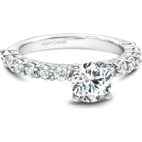 Round Cut Diamond Engagement Ring with Cascading Diamond Band in White Gold by Noam Carver<em> - Choose Your Center Diamond: 1 to 5 Carats, Sustainable Lab-Grown or Natural Earth-Mined</em>