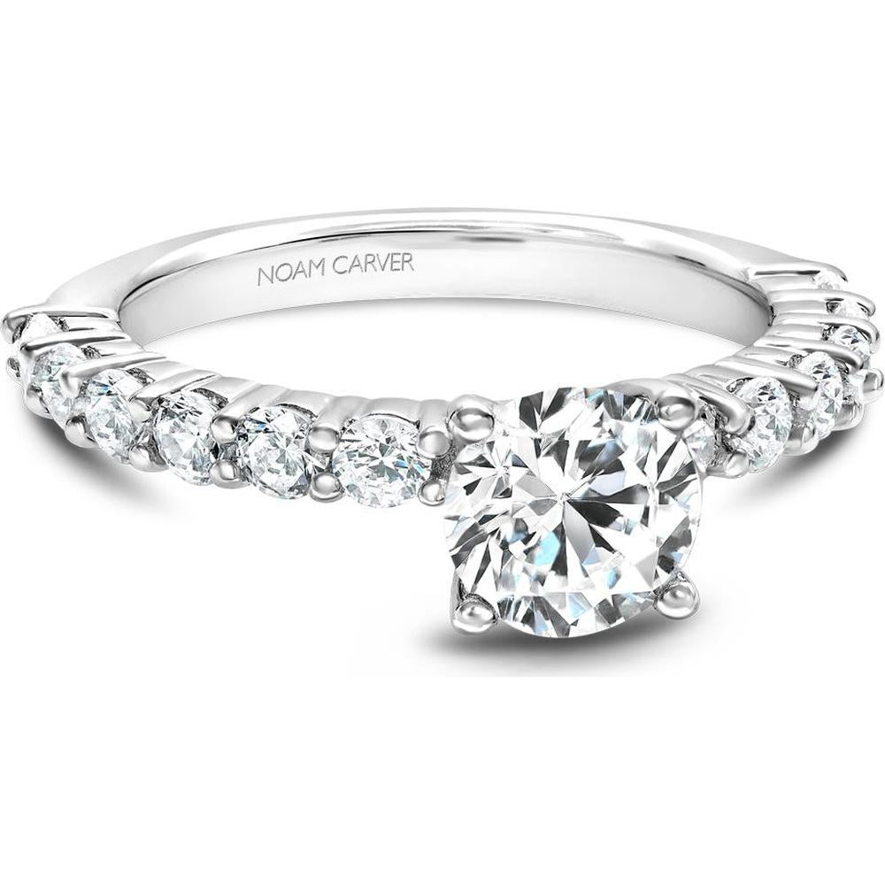 Round Cut Diamond Engagement Ring with Cascading Diamond Band in White Gold by Noam Carver<em> - Choose Your Center Diamond: 1 to 5 Carats, Sustainable Lab-Grown or Natural Earth-Mined</em>