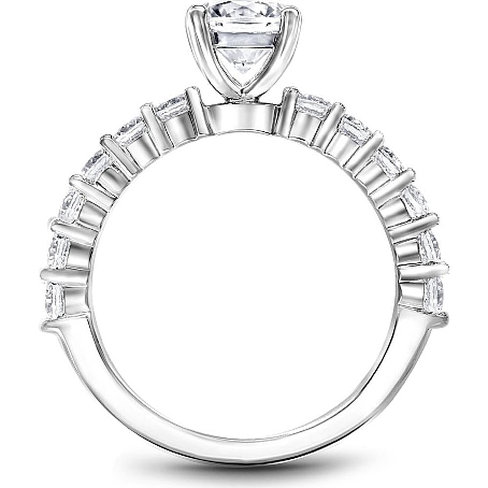Round Cut Diamond Engagement Ring with Cascading Diamond Band in White Gold by Noam Carver<em> - Choose Your Center Diamond: 1 to 5 Carats, Sustainable Lab-Grown or Natural Earth-Mined</em>