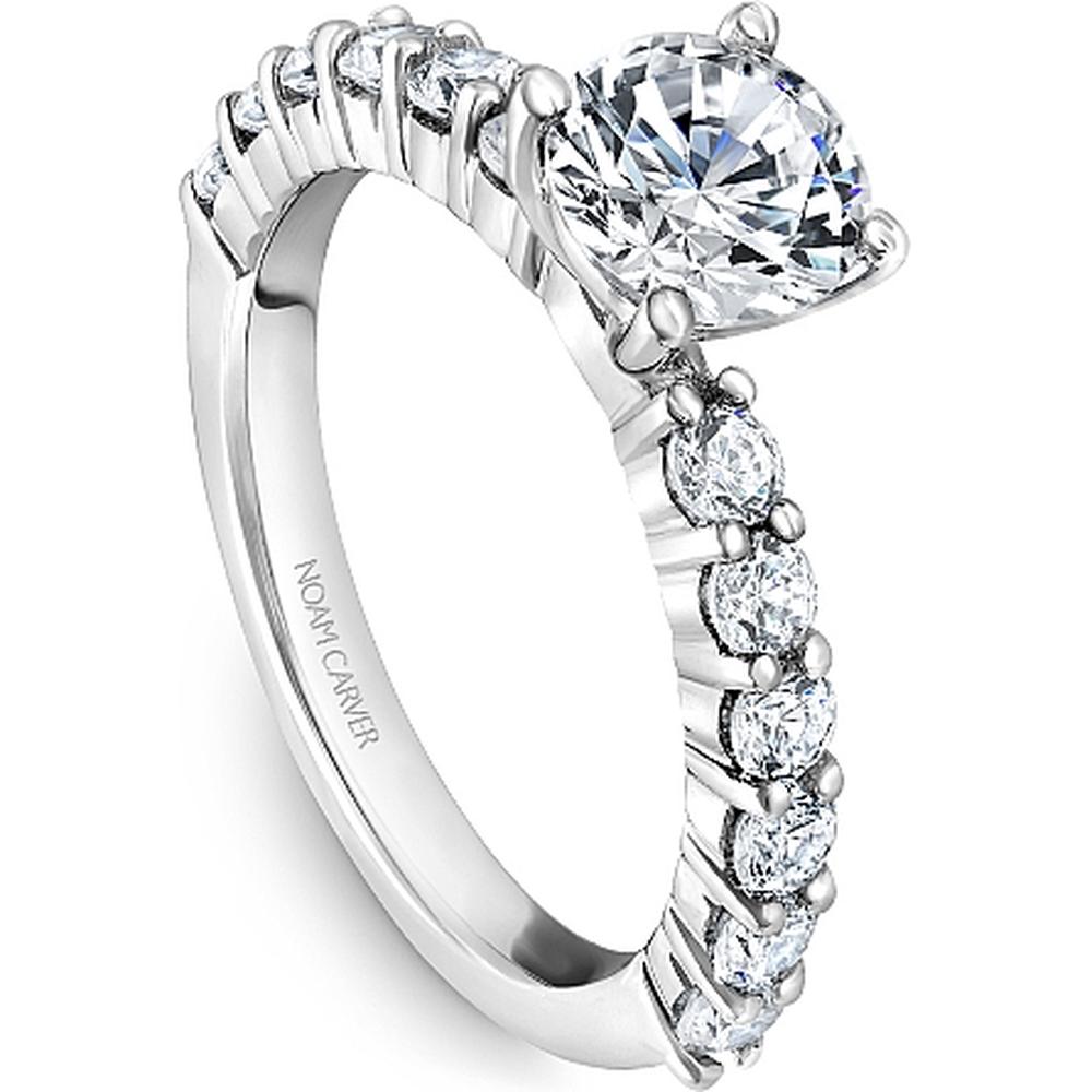 Round Cut Diamond Engagement Ring with Cascading Diamond Band in White Gold by Noam Carver<em> - Choose Your Center Diamond: 1 to 5 Carats, Sustainable Lab-Grown or Natural Earth-Mined</em>