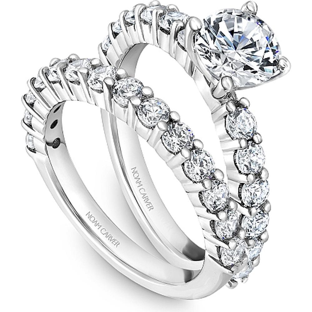 Round Cut Diamond Engagement Ring with Cascading Diamond Band in White Gold by Noam Carver<em> - Choose Your Center Diamond: 1 to 5 Carats, Sustainable Lab-Grown or Natural Earth-Mined</em>