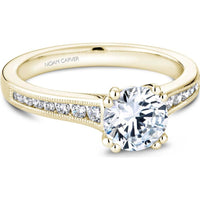 Round Cut Diamond Engagement Ring with Channel-Set Diamonds and Milgrain Detail in Yellow Gold by Noam Carver<em> - Choose Your Center Diamond: 1 to 5 Carats, Sustainable Lab-Grown or Natural Earth-Mined</em>