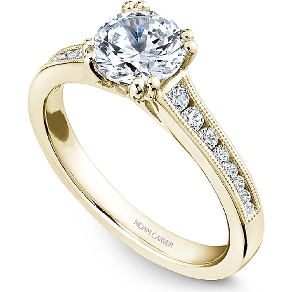 Round Cut Diamond Engagement Ring with Channel-Set Diamonds and Milgrain Detail in Yellow Gold by Noam Carver<em> - Choose Your Center Diamond: 1 to 5 Carats, Sustainable Lab-Grown or Natural Earth-Mined</em>
