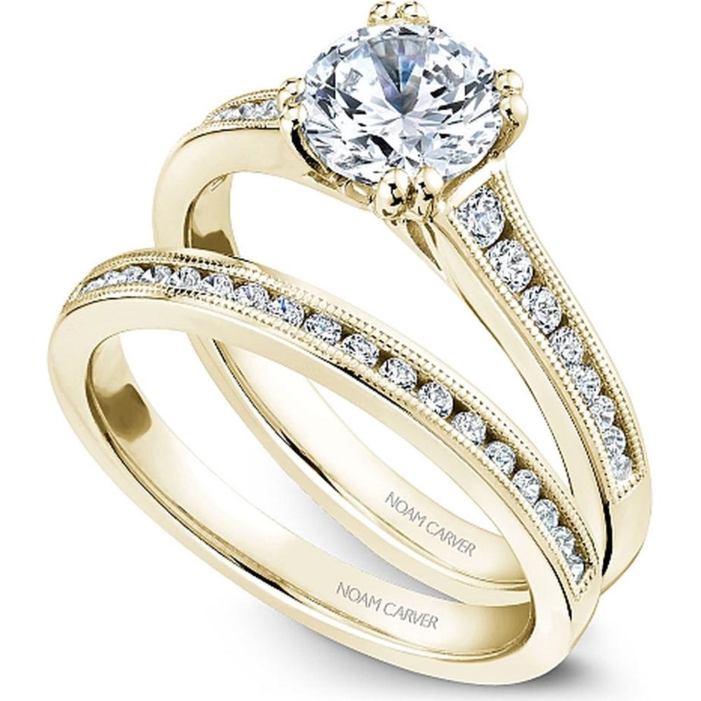 Round Cut Diamond Engagement Ring with Channel-Set Diamonds and Milgrain Detail in Yellow Gold by Noam Carver<em> - Choose Your Center Diamond: 1 to 5 Carats, Sustainable Lab-Grown or Natural Earth-Mined</em>