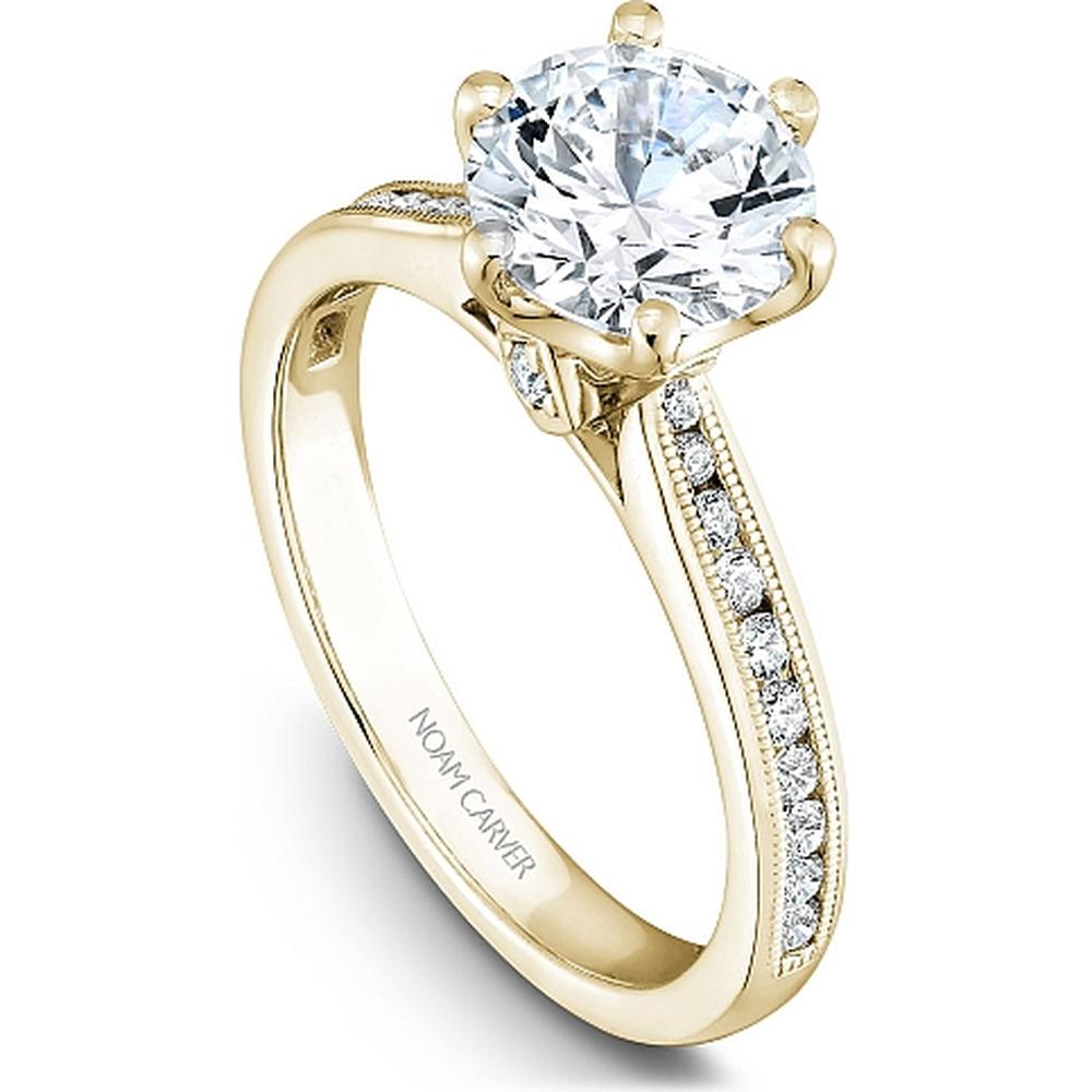 Round Cut Diamond Engagement Ring with Channel-Set Diamonds in Yellow Gold by Noam Carver<em> - Choose Your Center Diamond: 1 to 5 Carats, Sustainable Lab-Grown or Natural Earth-Mined</em>
