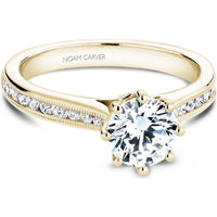Round Cut Diamond Engagement Ring with Channel-Set Diamonds, Milgrain Detailing, and Eight-Prong Setting in Yellow Gold by Noam Carver<em> - Choose Your Center Diamond: 1 to 5 Carats, Sustainable Lab-Grown or Natural Earth-Mined</em>