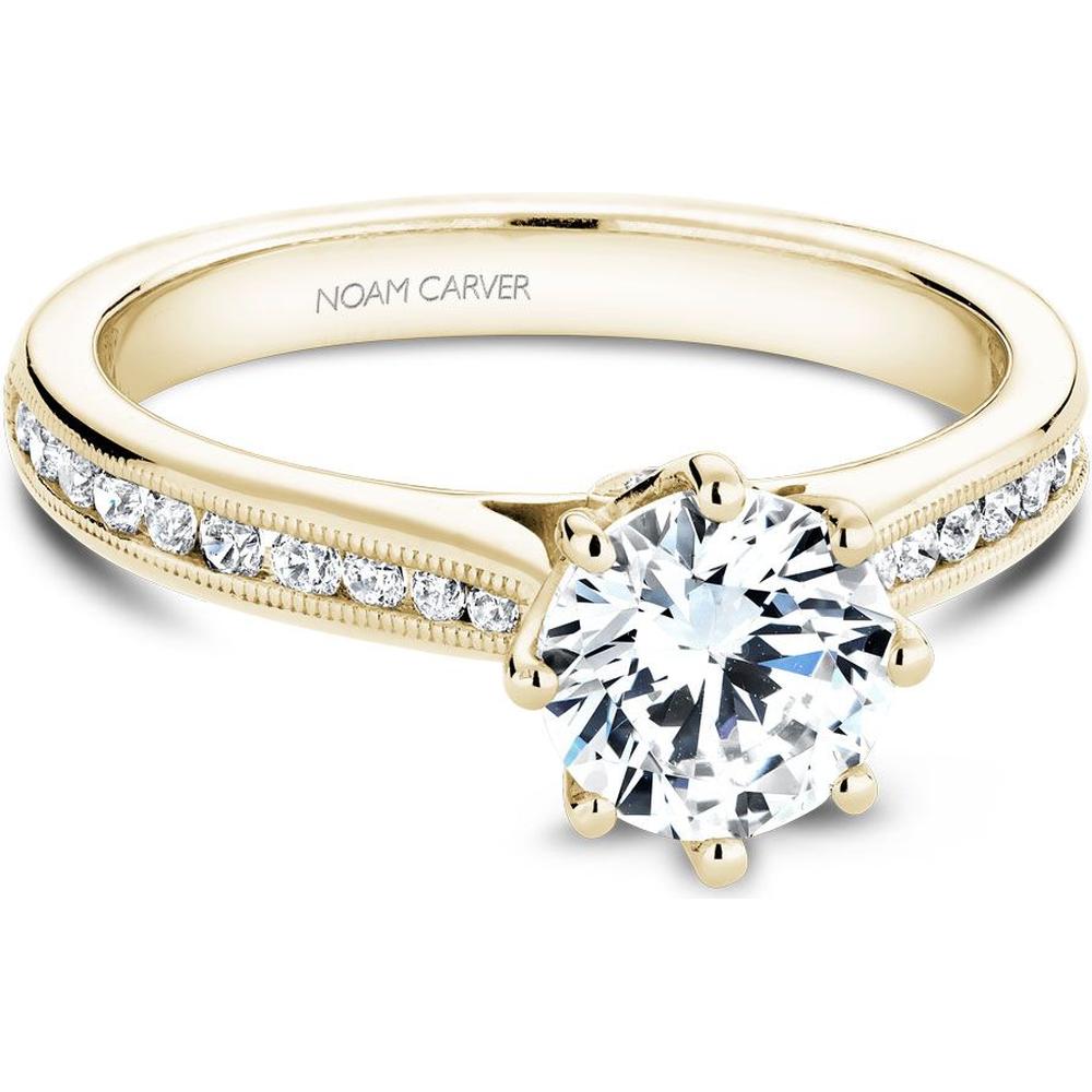 Round Cut Diamond Engagement Ring with Channel-Set Diamonds, Milgrain Detailing, and Eight-Prong Setting in Yellow Gold by Noam Carver<em> - Choose Your Center Diamond: 1 to 5 Carats, Sustainable Lab-Grown or Natural Earth-Mined</em>