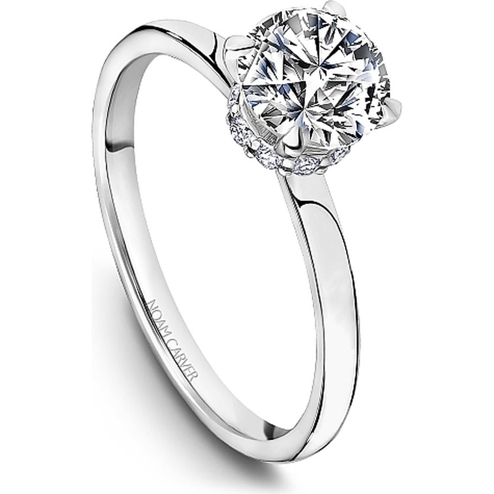Round Cut Diamond Engagement Ring with Classic Four-Prong Setting and Diamond Accents in White Gold by Noam Carver<em> - Choose Your Center Diamond: 1 to 5 Carats, Sustainable Lab-Grown or Natural Earth-Mined</em>