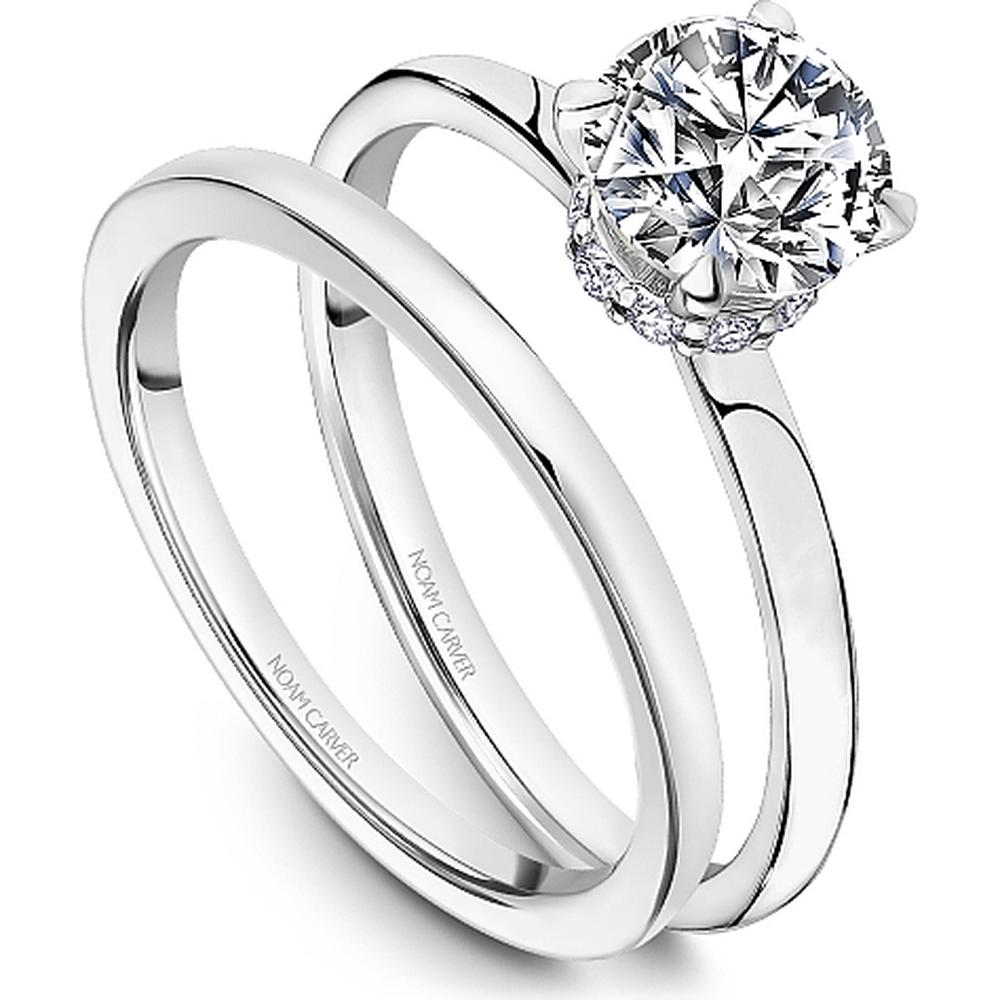 Round Cut Diamond Engagement Ring with Classic Four-Prong Setting and Diamond Accents in White Gold by Noam Carver<em> - Choose Your Center Diamond: 1 to 5 Carats, Sustainable Lab-Grown or Natural Earth-Mined</em>