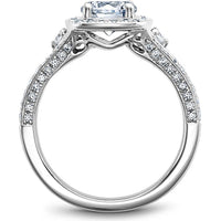Round Cut Diamond Engagement Ring with Cushion Halo, Dual Pavé Rows, and Milgrain Detail in White Gold by Noam Carver<em> - Choose Your Center Diamond: 1 to 5 Carats, Sustainable Lab-Grown or Natural Earth-Mined</em>