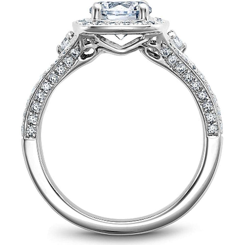 Round Cut Diamond Engagement Ring with Cushion Halo, Dual Pavé Rows, and Milgrain Detail in White Gold by Noam Carver<em> - Choose Your Center Diamond: 1 to 5 Carats, Sustainable Lab-Grown or Natural Earth-Mined</em>