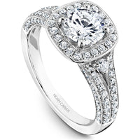 Round Cut Diamond Engagement Ring with Cushion Halo, Dual Pavé Rows, and Milgrain Detail in White Gold by Noam Carver<em> - Choose Your Center Diamond: 1 to 5 Carats, Sustainable Lab-Grown or Natural Earth-Mined</em>