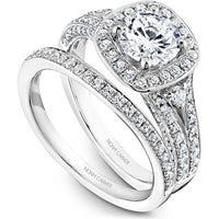 Round Cut Diamond Engagement Ring with Cushion Halo, Dual Pavé Rows, and Milgrain Detail in White Gold by Noam Carver<em> - Choose Your Center Diamond: 1 to 5 Carats, Sustainable Lab-Grown or Natural Earth-Mined</em>