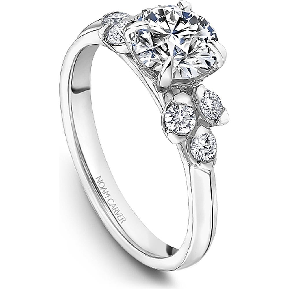 Round Cut Diamond Engagement Ring with Diamond Clusters in White Gold by Noam Carver<em> - Choose Your Center Diamond: 1 to 5 Carats, Sustainable Lab-Grown or Natural Earth-Mined</em>