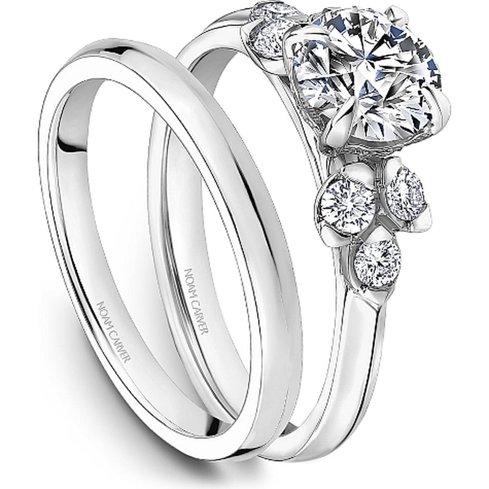 Round Cut Diamond Engagement Ring with Diamond Clusters in White Gold by Noam Carver<em> - Choose Your Center Diamond: 1 to 5 Carats, Sustainable Lab-Grown or Natural Earth-Mined</em>