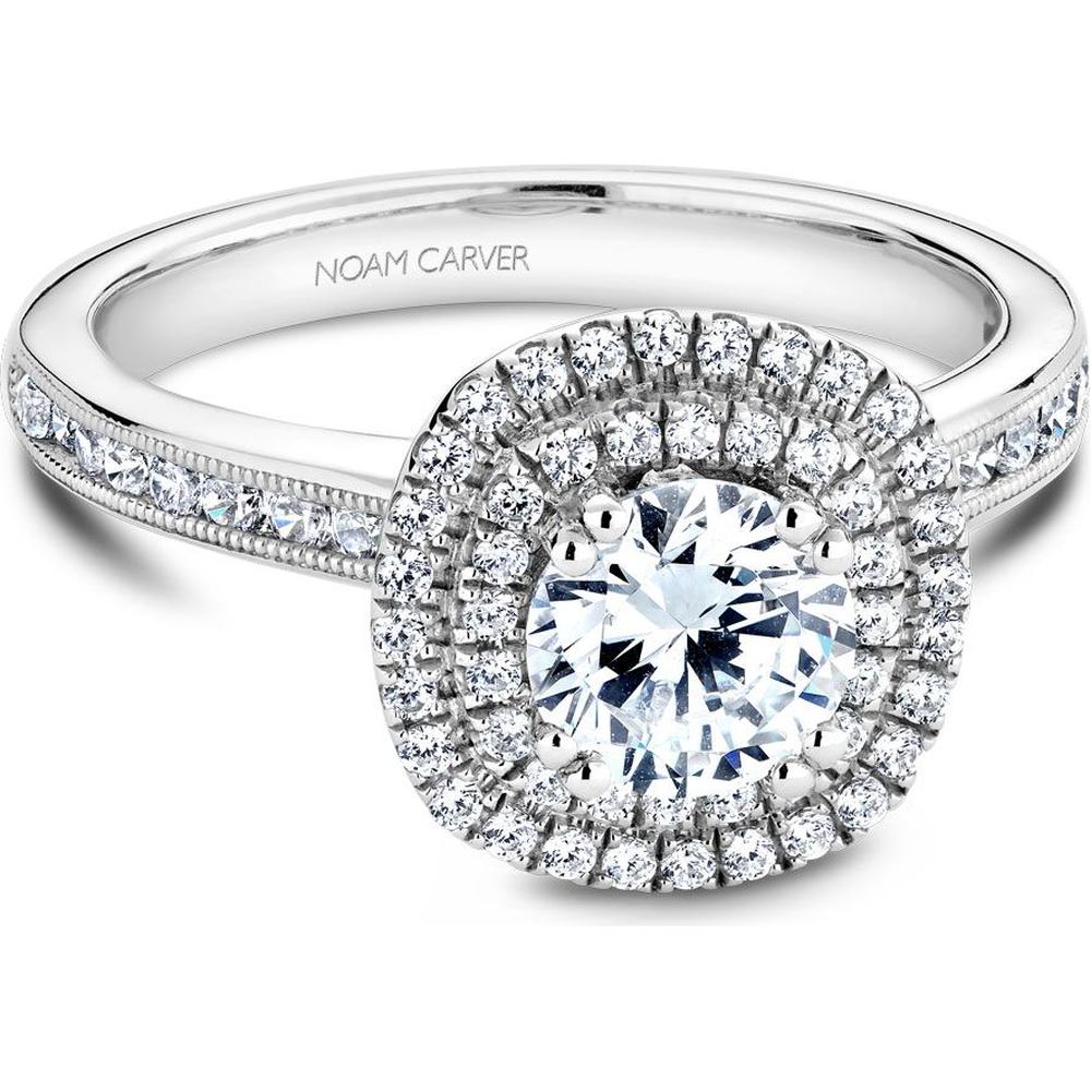 Round Cut Diamond Engagement Ring with Double Halo and Channel-Set Band in White Gold by Noam Carver<em> - Choose Your Center Diamond: 1 to 5 Carats, Sustainable Lab-Grown or Natural Earth-Mined</em>